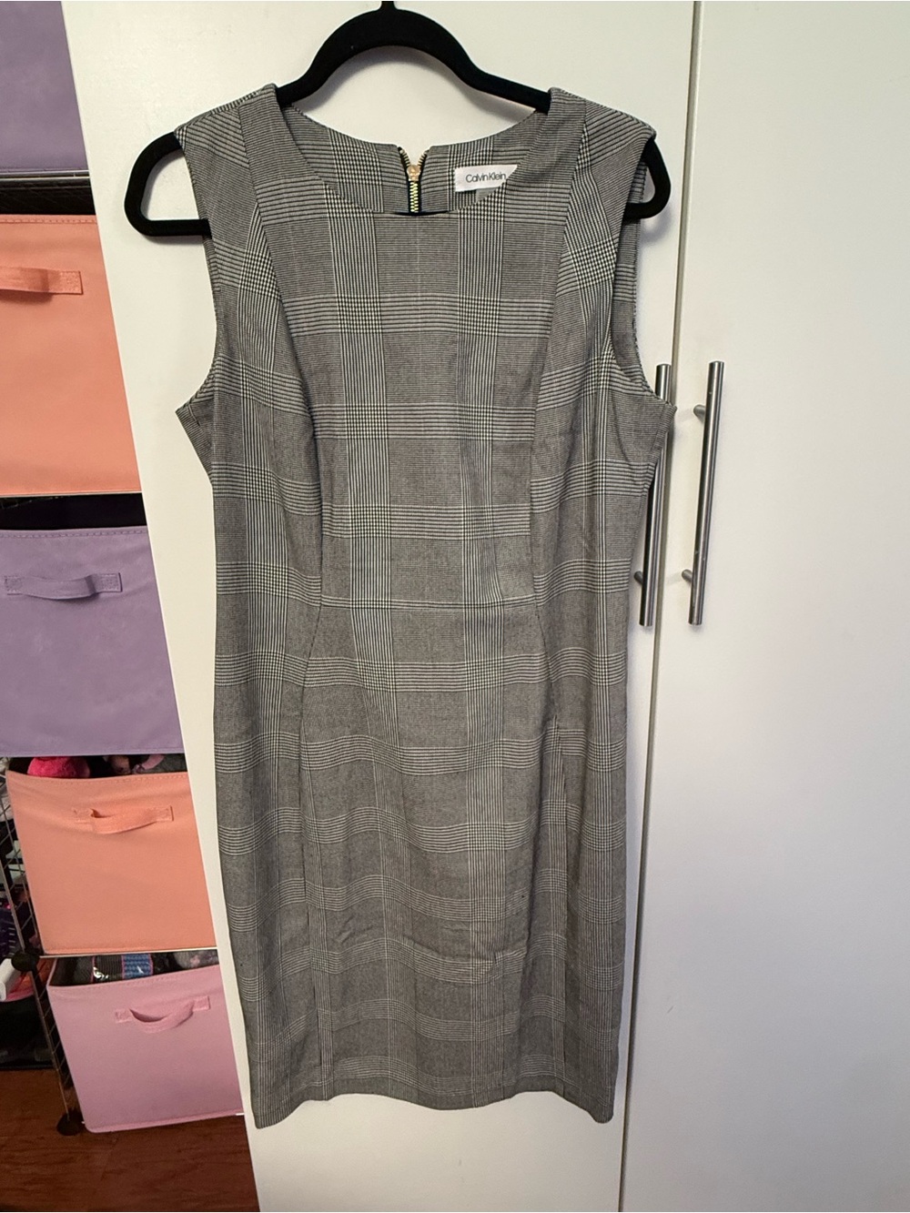 Calvin Klein Gray Plaid Midi Sheath Dress